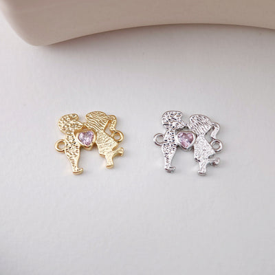 Lover Pendant, Pink CZ Pave Charm, 18K Gold Plated, Love Pendant, Necklace Making Pendants, Jewelry Findings S1221