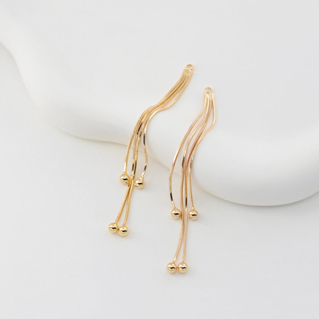 10pcs Gold Chain Tassel Pendant, Gold Beads Snake Chain Charm, 18K Gold Plated Earring Chain Pendant, Earring Findings ZX086