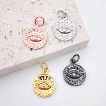 Load image into Gallery viewer, Evil Eye Charms, Evil Eye CZ Pave Pendant, 18K Gold Plated Round Charms, Necklace charms, Jewelry Findings S649