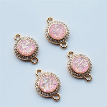 Load image into Gallery viewer, 5pcs Faux Opal Round Connectors, Cubic Zircon Crystal Pendant, Bracelet Necklace Pendant, 14K Real Gold Plated, Jewelry Findings JY082-F236