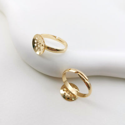 Adjustable Ring Blank, Multi Holed Cup, Unfinished Ring, Round Cabochon Setting, 14K Gold, Silver Ring Base, Minimalist Ring ZX168