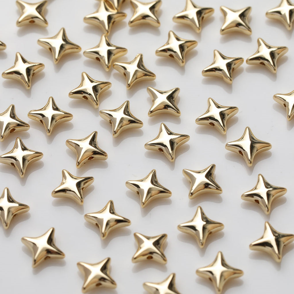 Star Spacer Beads, 14K Gold Plated, Silver, Dainty Earring Making Beads, Jewelry Finding GZ402-SC001