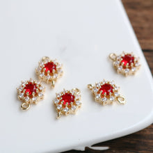 Load image into Gallery viewer, 10pcs Flower Connector, Cubic Zircon Crystal Pendant, Bracelet Necklace Pendant, 14K Real Gold Plated, Jewelry Findings HL108-F076