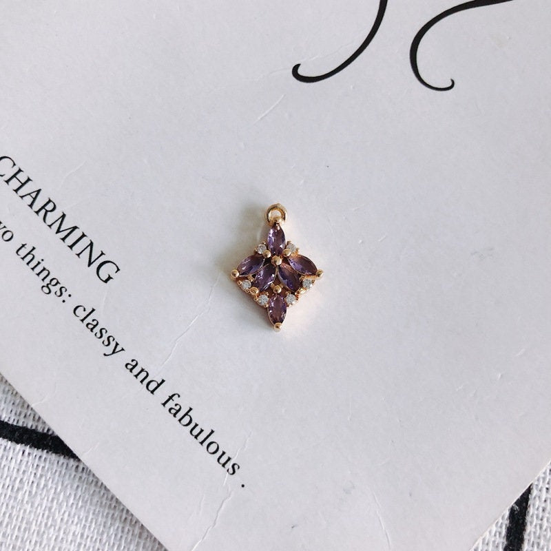 10 قطع من دلايات الزهور مع حلقات، قلادة بوهو، قلادة مكعبة مرصعة بالأحجار الكريمة، صناعة قلادة سوار، نتائج مجوهرات مطلية بالذهب MY063-F060