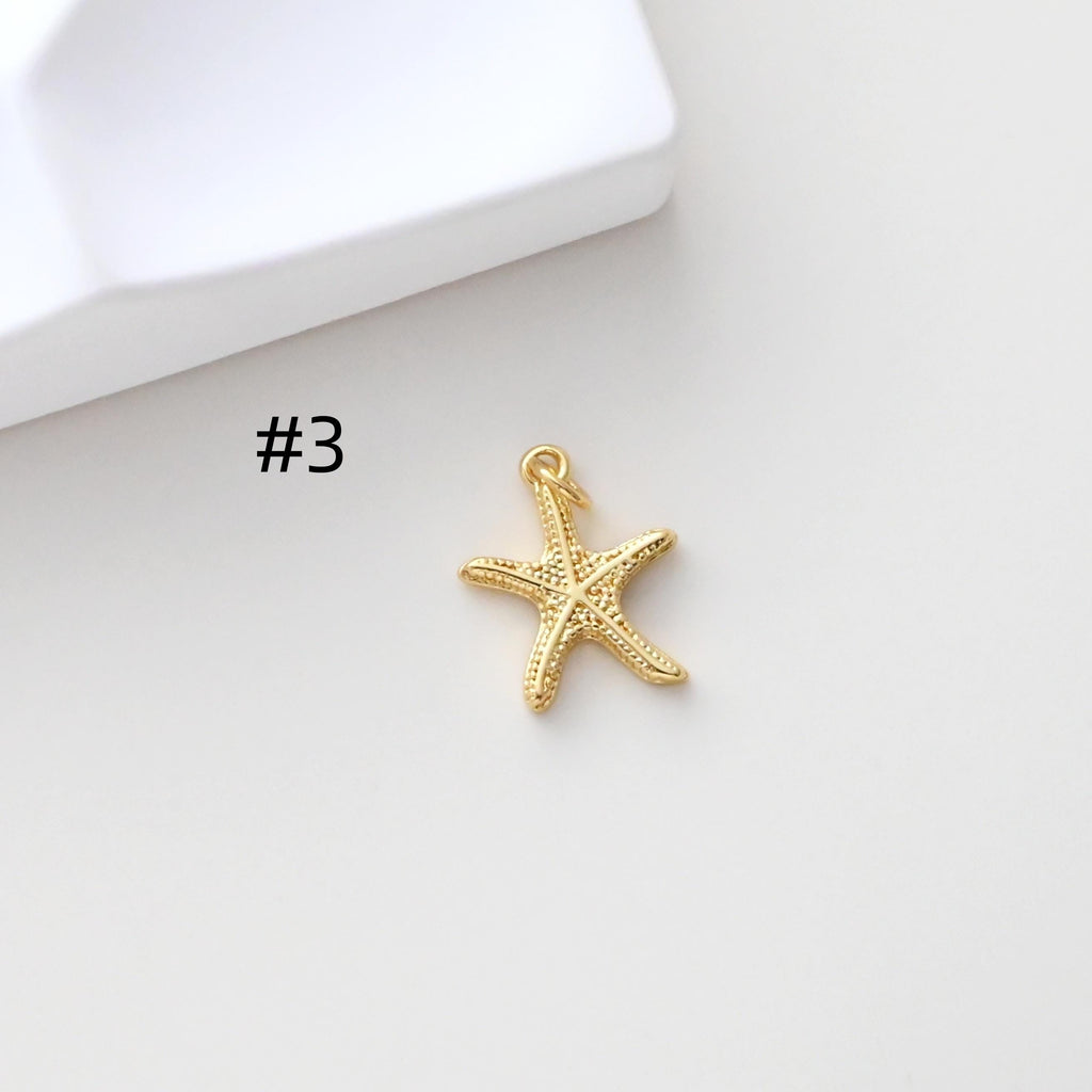 Gold Marine Life Pendant, 18k Gold Plated Brass Charm, Polish Gold Shell Pendant, Starfish Charm, Necklace Making, Jewelry Findings S1307