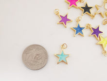 Load image into Gallery viewer, Multicolor Enamel Star Charm, 18K Gold Plated Star Pendant, 16mm, Necklace Bracelet Making Pendant S20315