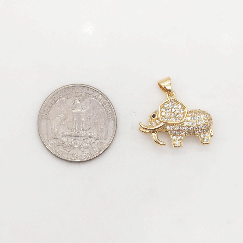3D Elephant Pave CZ Pendant, 18K Gold Plated Brass Animal Charm, Bracelet Necklace Making Charm, Jewelry Findings S20372