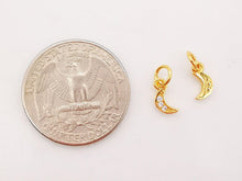 Load image into Gallery viewer, Cubic Crescent Moon Charm, 18K Gold Plated Moon Pendant, Clear Micro CZ Pave Horn Charms, 8x4mm, Jewelry Findings S760