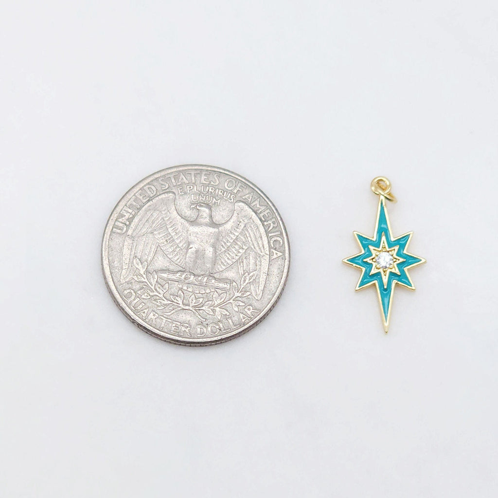 Multicolor Enamel Star Charm, 18K Gold Plated Star Pendant, 21mm, Necklace Bracelet Making Pendant S20495