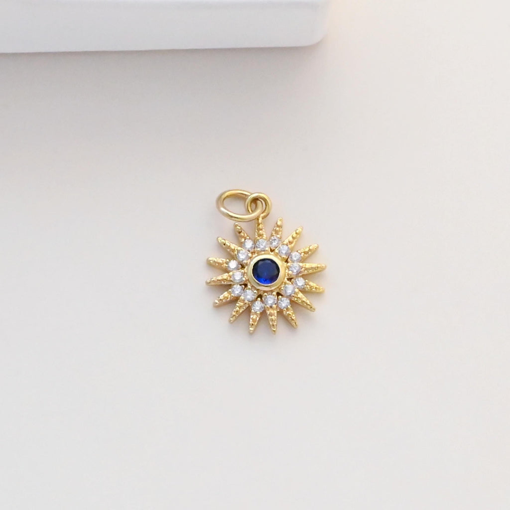 CZ Pave Sun Charms, Round Pendants, Crystal Cubic Pave Charms, 18K Gold Plated, Neckalce And Earring Making, Jewelry Findings S1340