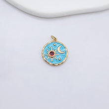 Load image into Gallery viewer, Enamel Cubic Moon &amp; Star Charm, 18K Gold Plated Multicolor Pave Round Pendant, 18mm, Necklace Making Charm, Jewelry Findings S20235