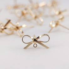 Load image into Gallery viewer, 4pcs Gold Bow Earring Post With Loop, S925 Silver Ear Pin Nickel Free Earrings, Bowtie Ear Stud Loop, Hypoallergenic Earring Findings Z016