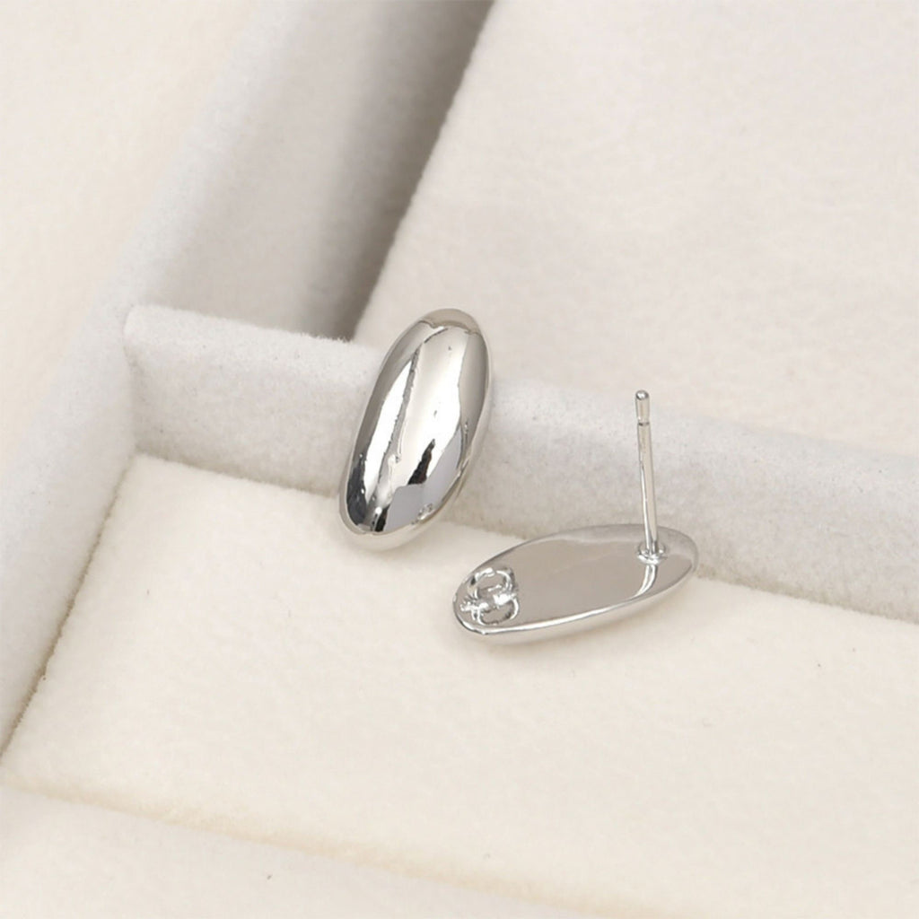 curved surface Round Ear Post With Loop,S925 Silver Ear Pin Nickel Free,Water drop oval Ear Stud,Hypoallergenic Earring Findings LL170-D0316