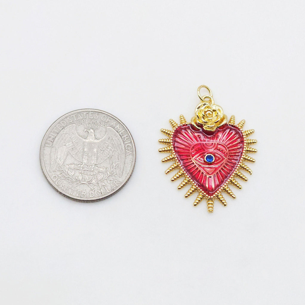 Heart Shape Evil Eye Charm, 18K Gold Plated Enamel Eye Pendant, Necklace Making Charm, Jewelry Findings
