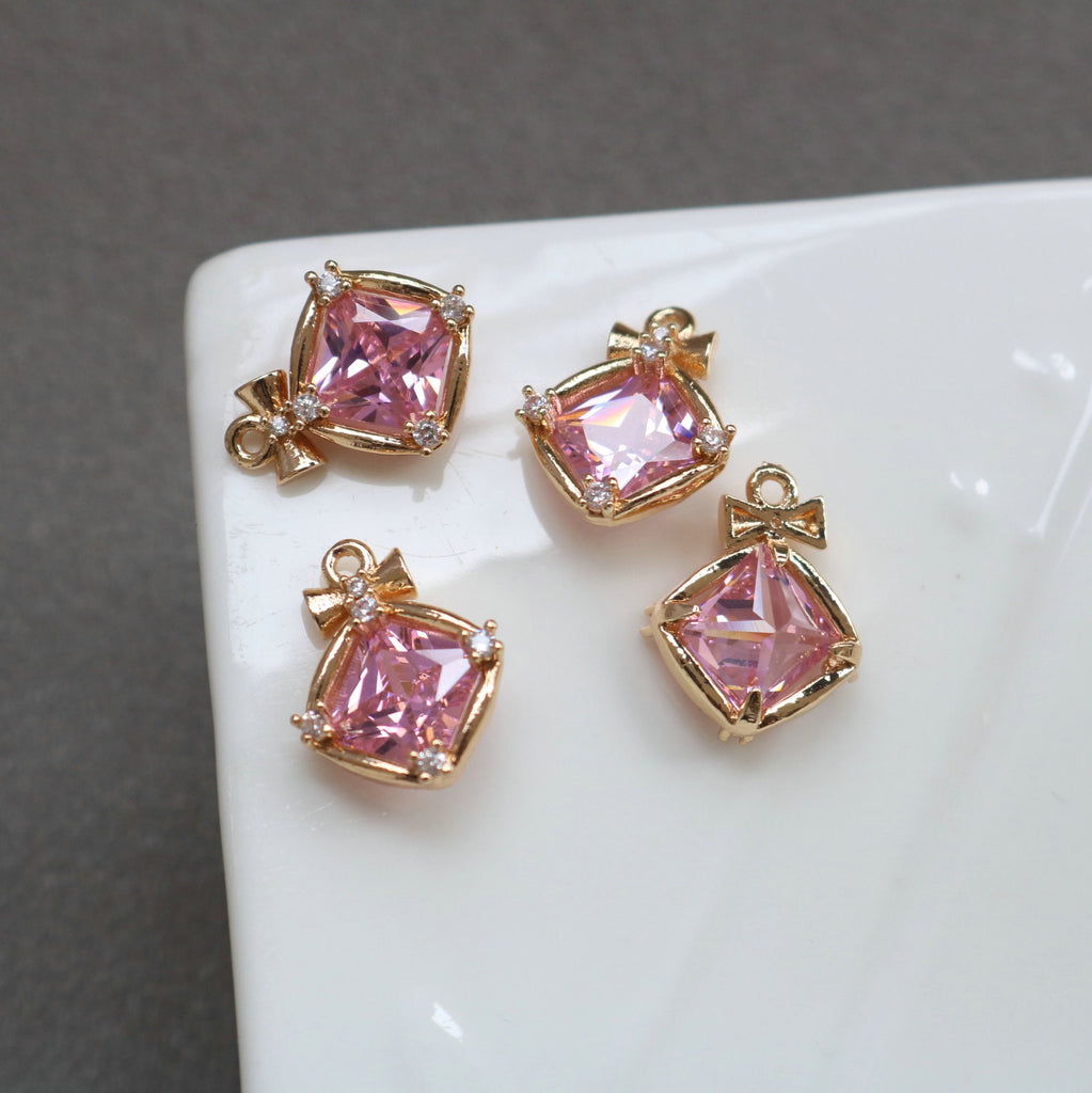 10 piezas de dijes de cristal de diamante con forma de lazo, chapados en oro de 14 quilates, 13,5 x 18 mm, accesorios de joyería HL063-F144