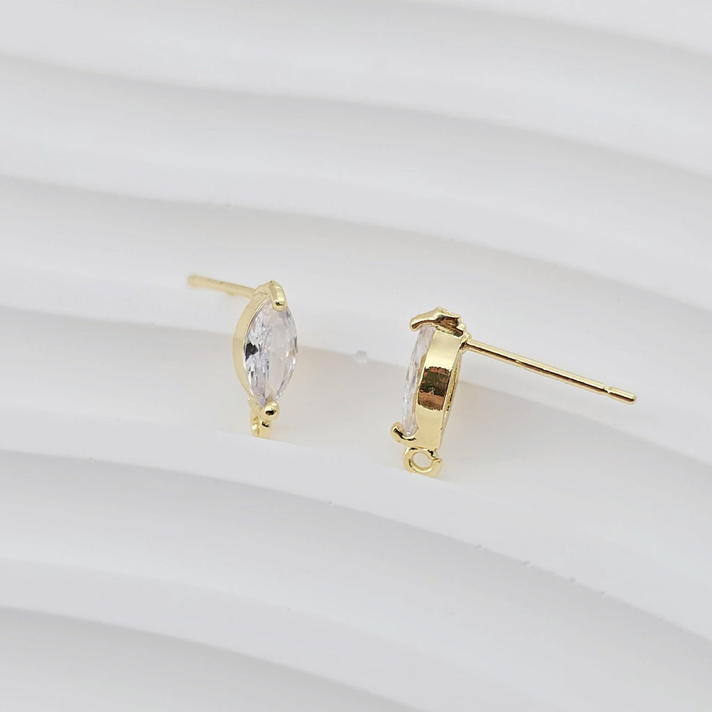 18K Gold Oval Post, CZ Pave, S925 silver pin, 11.9*4MM, Stud Earring Nickel Free, Hypoallergenic Earring Findings D0282