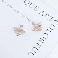 Load image into Gallery viewer, CZ Pave Fan Shape Charm, Cubic Zircon Crystal Fan Connector, CZ Earring Charms,Real Gold Plated Earring Charms, Jewelry Findings ZR003-F072