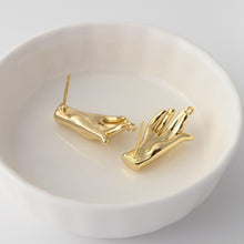 Load image into Gallery viewer, Gold Hand Earrings Post With Loop, 18K Gold Plated, Nickel Free, S925 Silver Pin,Ear Stud Hypoallergenic Earring Findings D0349