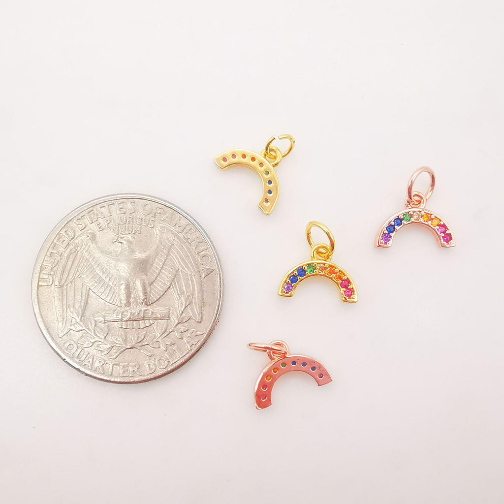 10x5mm Tiny Colorful CZ Micro Pave Rainbow Charm, Crystal CZ Rainbow Pave Pendant, 18K Gold Plated, Necklace charms, Jewelry Findings S606