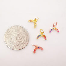 Load image into Gallery viewer, 10x5mm Tiny Colorful CZ Micro Pave Rainbow Charm, Crystal CZ Rainbow Pave Pendant, 18K Gold Plated, Necklace charms, Jewelry Findings S606