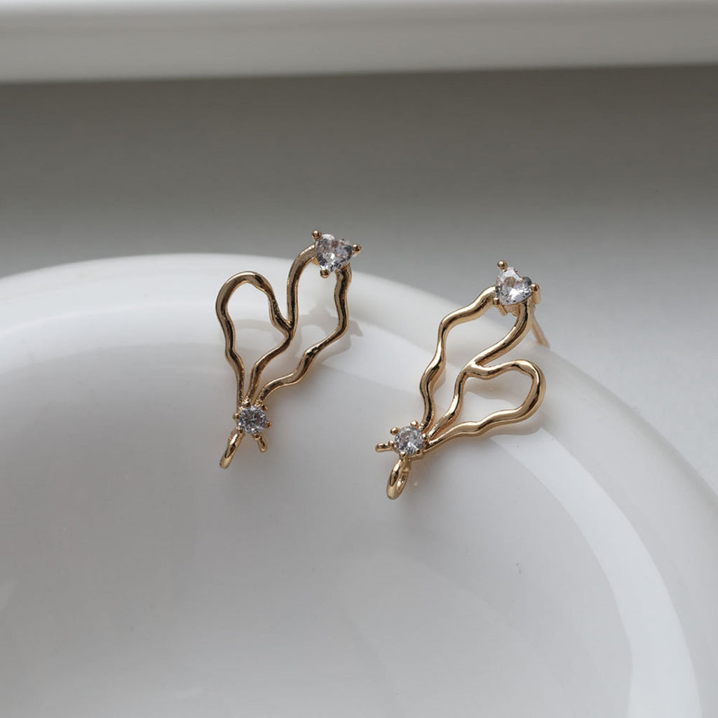 قرط على شكل قلب غير منتظم، ذهب/فضة عيار 14 قيراط، مرصع بأحجار الزركونيا المكعبة، أقراط فضة S925 خالية من النيكل، قرط دائري للأذن مع حلقة GE103