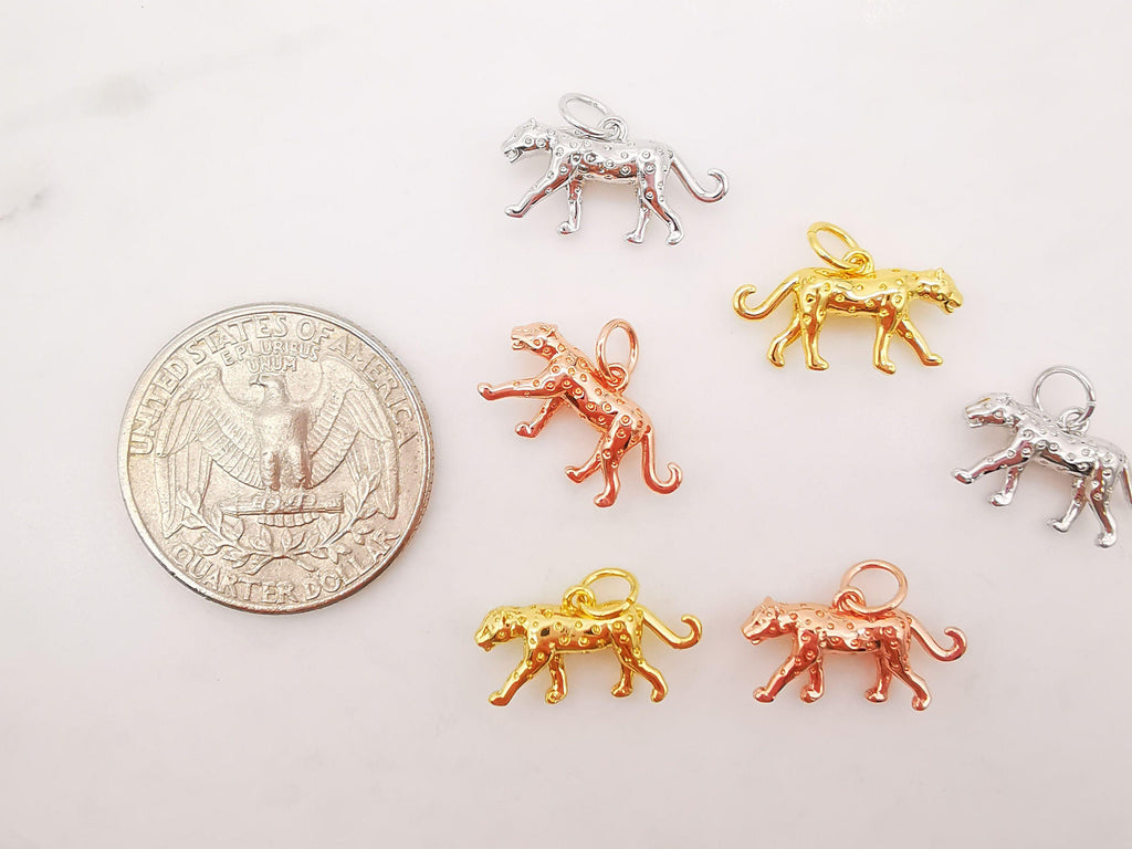 2PCS Gold Leopard Charms, 18K Gold Plated Leopard Charms, 8x17mm, 3D Leopard Animal Pendant,  Necklace charms, Jewelry Findings S643