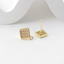 Load image into Gallery viewer, Square Post with Loop, Pave CZ, 18K Gold, S925 Silver Pin Nickel Free Earrings, Hypoallergenic Earring Findings D0221