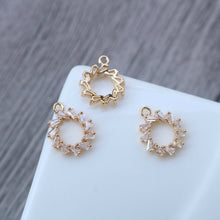 Load image into Gallery viewer, Cherry Charm, Cubic Zircon Crystal Flower Pendant, CZ Earring Charms,  Real Gold Plated Brass Earring Charms, Jewelry Findings STG023-F221