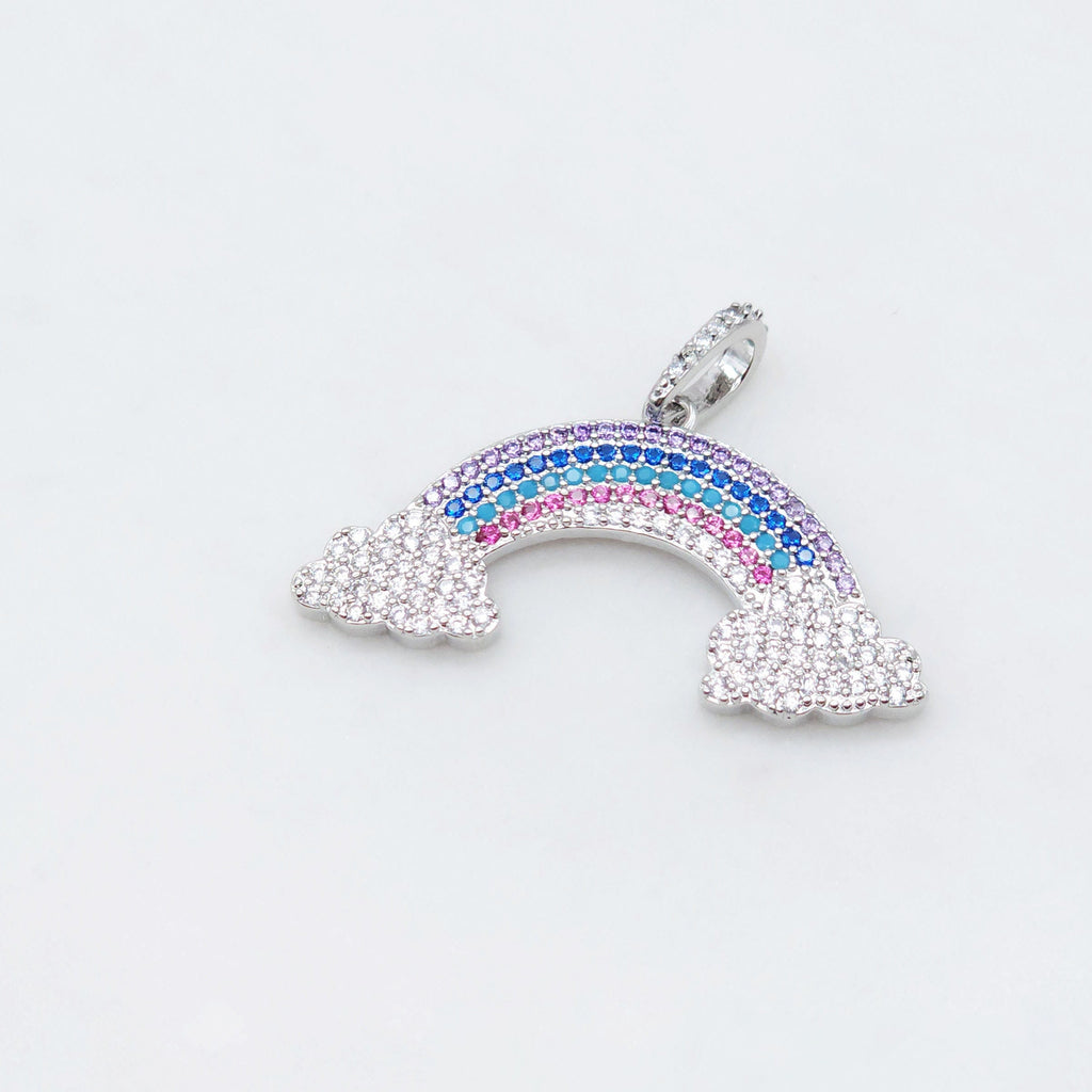 Dainty Rainbow Cloud Charm, Colorful Micro CZ Pave Rainbow Pendant, 36mm, 18K Gold Plated, Necklace Making Charm, Jewelry Findings S20476