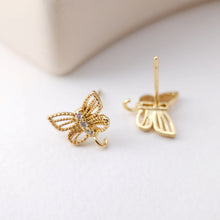 Load image into Gallery viewer, Butterfly Post Earring, 18K Real Gold Plated Brass Stud Earring With Loop, S925 Silver Pin, Nickel Free, Earring Finding S1192