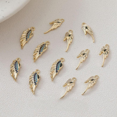 CZ Pave Wing Charm, 14K Gold Plated, Necklace Making Charm, Jewelry Findings GZ652