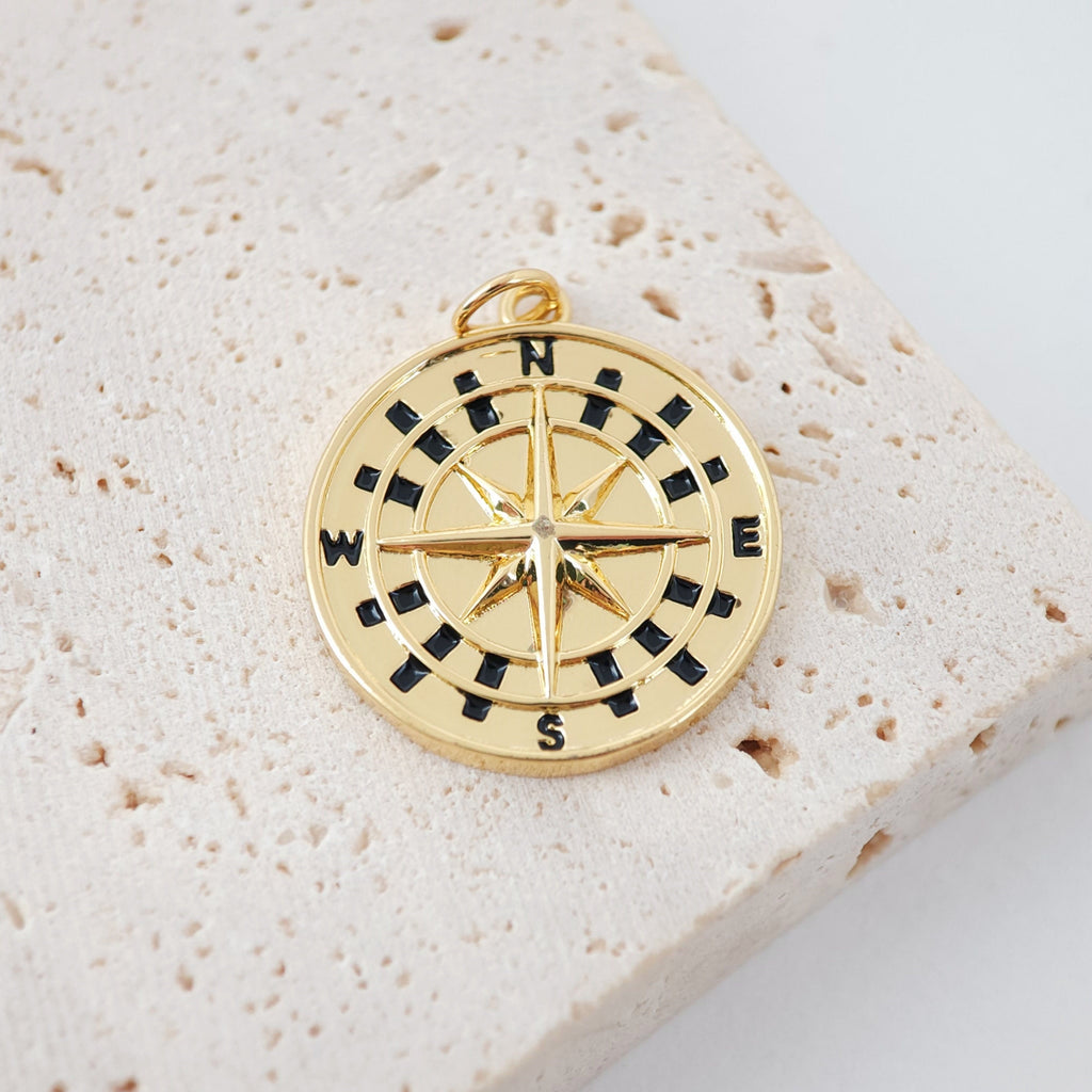 18K Gold Compass Pendant, Compass Charm for Necklace Making, Jewelry Findings S20480