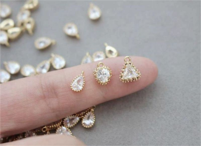 Heart Charms, Drop, Triangles Crystal Cubic Pave Pendant, 14K Gold Plated, Bracelet Necklace Making Pendants, Jewelry Findings GZ427