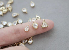 Load image into Gallery viewer, Heart Charms, Drop, Triangles Crystal Cubic Pave Pendant, 14K Gold Plated, Bracelet Necklace Making Pendants, Jewelry Findings GZ427