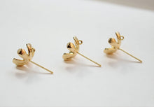 Load image into Gallery viewer, 4PCS Flower Earring Post, 18K Real Gold Plated Brass Stud Earring With Loop, 12mm, S925 Silver Ear Pin, Nickel Free, Earring Finding G0018