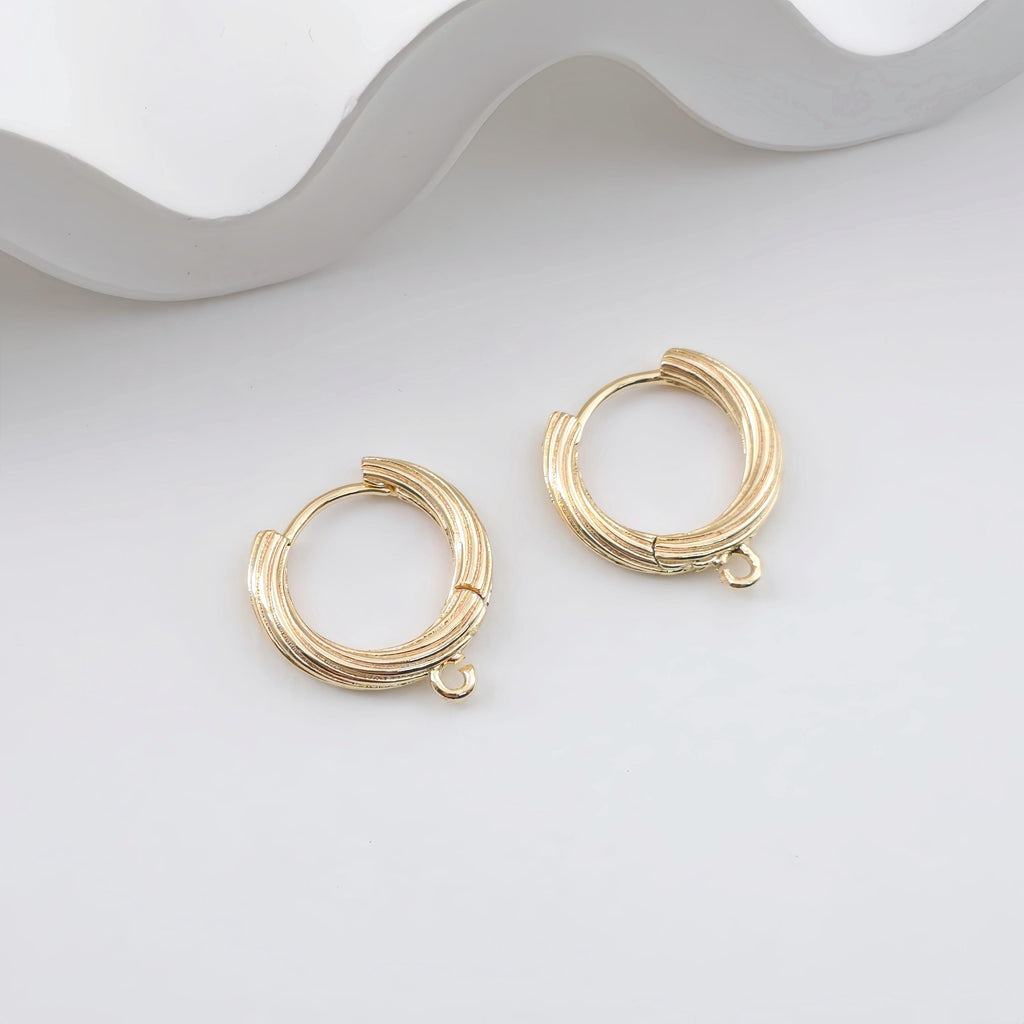14K Gold Plated Round Hoop Earring, Brushed Huggie Hoops Earring Parts, Spring Ear Hoops, 16mm, hoop earring  for Jewelry Making ZX327