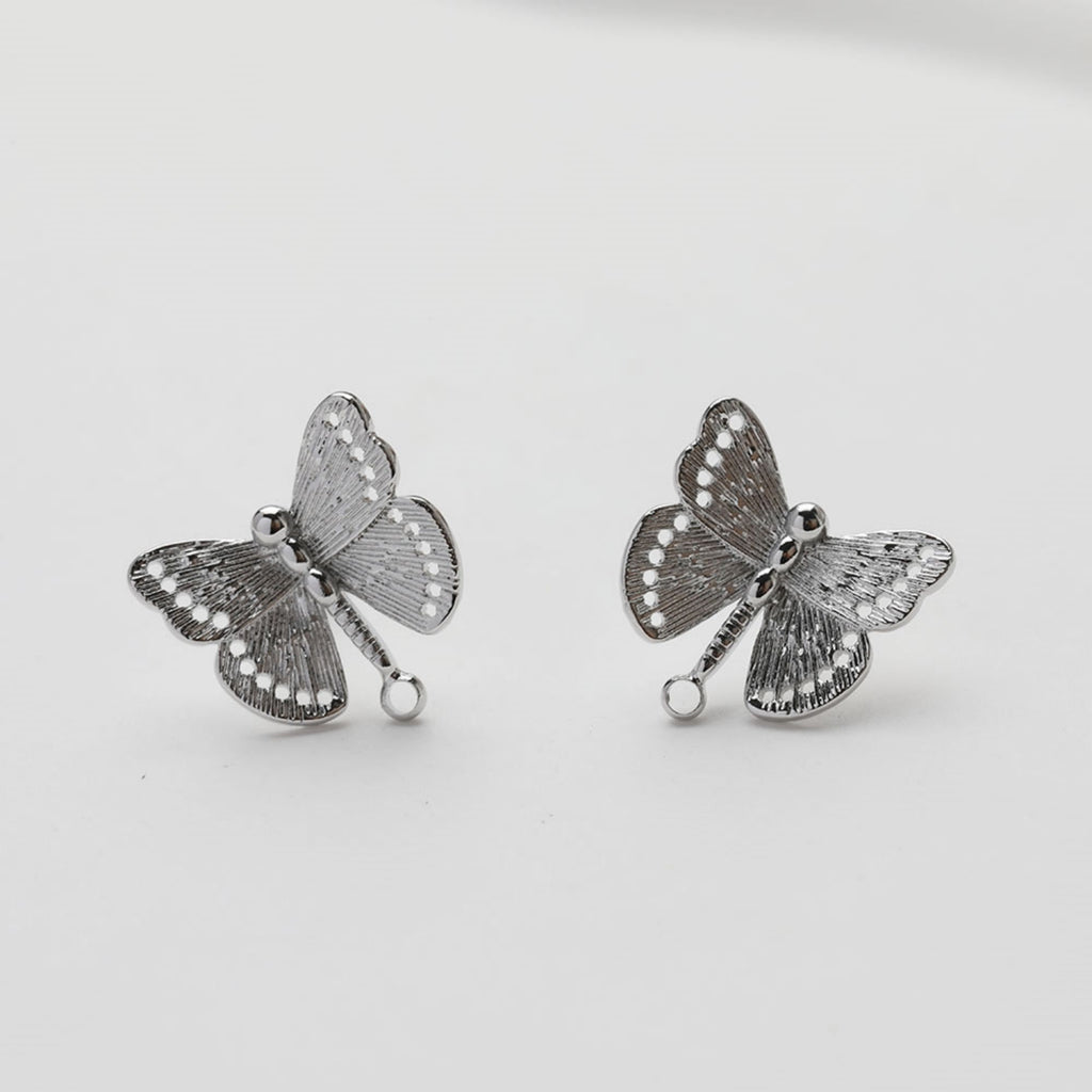 Butterfly Ear Post with loop, S925 Silver Ear Pin, Nickel Free, 14K Gold/Silver Plated Stud Earring Finding GE124