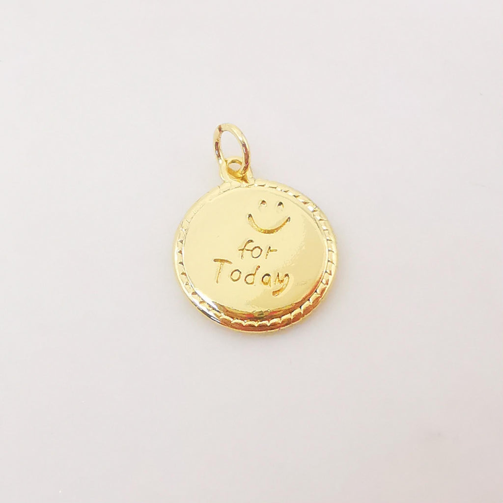 10pcs Happy for Today Charm, 14mm, 18K Gold Plated Smiley Face Pendant, Necklace Making Charms, Jewelry Findings S1044