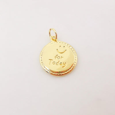 10pcs Happy for Today Charm, 14mm, 18K Gold Plated Smiley Face Pendant, Necklace Making Charms, Jewelry Findings S1044