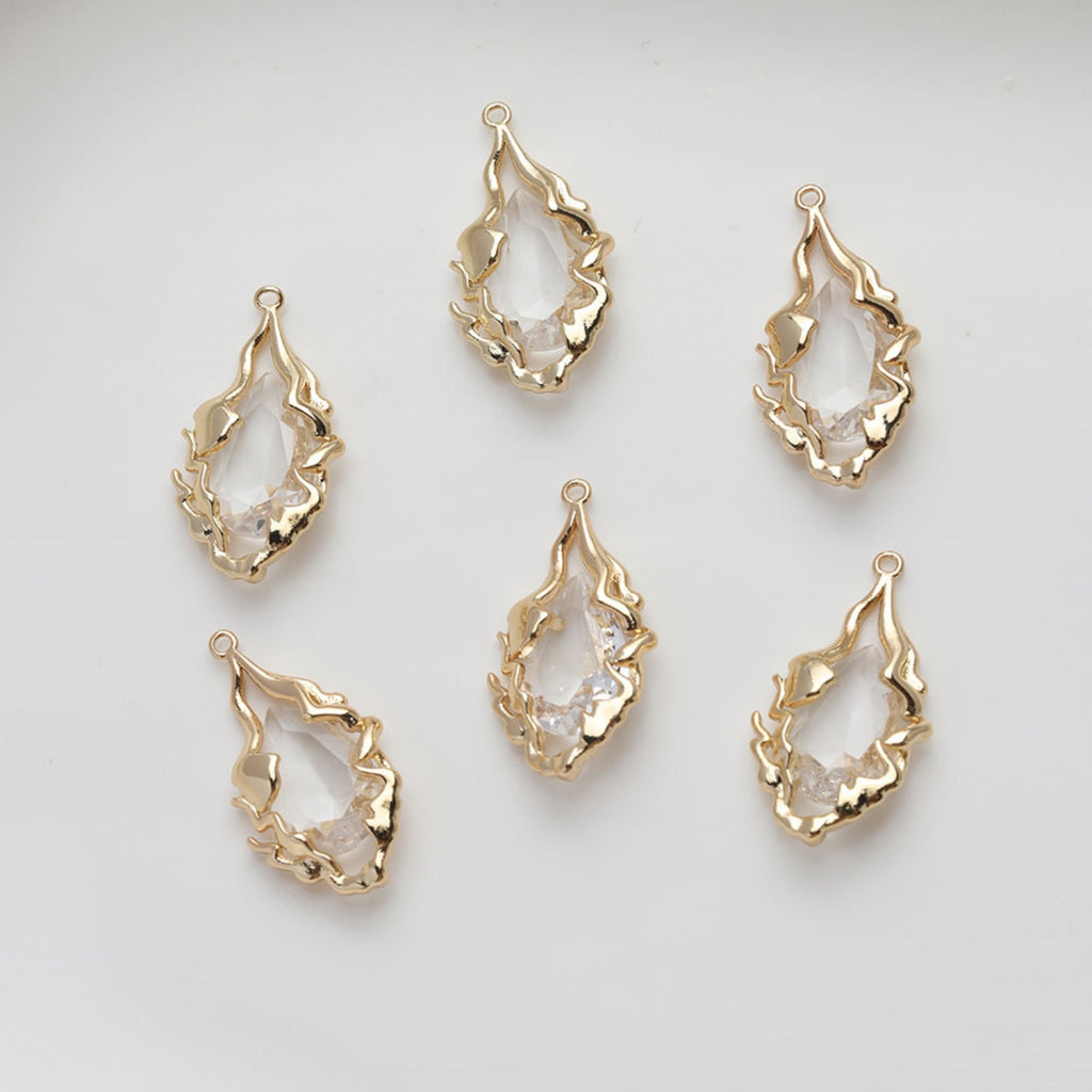 قرط غير منتظم مرصع بأحجار الزركونيا المكعبة مع حلقات، مطلي بالذهب/الفضة عيار 14 قيراطًا، دبوس فضة S925 خالٍ من النيكل، أداة تحديد القرط المضادة للحساسية GE102