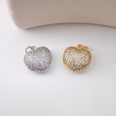 Heart Pendant, Cubic Pave Charm, 18K Gold Plated, Love Pendant, Necklace Making Pendants, Jewelry Findings S1209