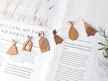 Load image into Gallery viewer, 2PCS Christmas Tree Shape Wood Charms, Christmas Wooden Pendant, Reclaimed Walnut Wood, Geometric Statement Wood Earrings Diy Ideas JT1006