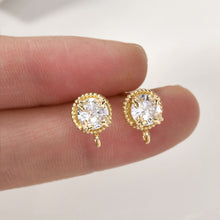 Load image into Gallery viewer, Round Pave Butterfly CZ Earring Post, S925 Silver Pin, 14K Gold/Silver Plated, Nickel Free Earrings, LL150