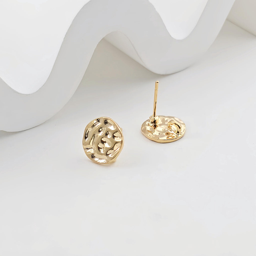 14K Gold Round Hammered Post With Loop, Round Stud Earring Nickel Free, 11mm, Hypoallergenic Earring Findings ZX304-Z083