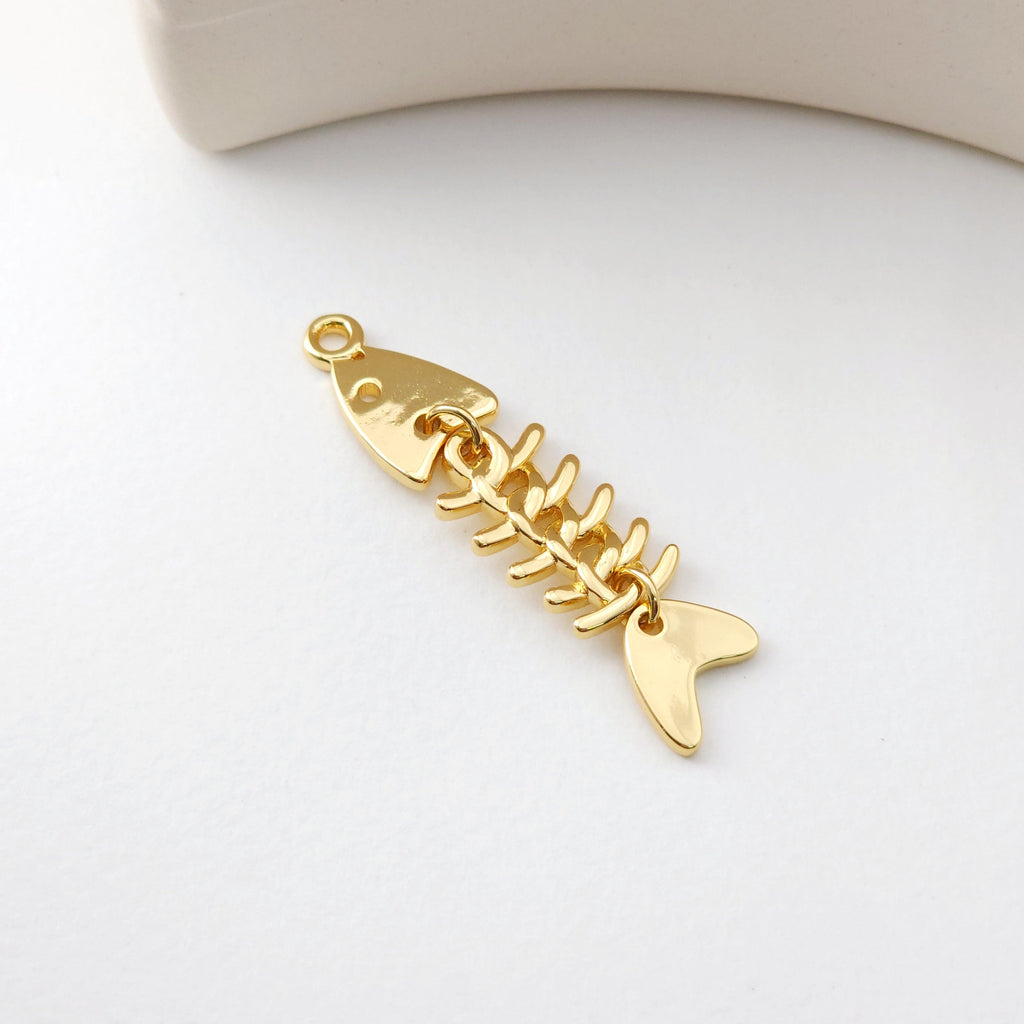 Gold Fishbone Charms, 18K Gold Plated Charms, 46*11.2mm, Fish Bone Pendant,  Necklace charms, Jewelry Findings S1225