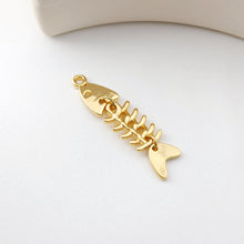 Load image into Gallery viewer, Gold Fishbone Charms, 18K Gold Plated Charms, 46*11.2mm, Fish Bone Pendant,  Necklace charms, Jewelry Findings S1225
