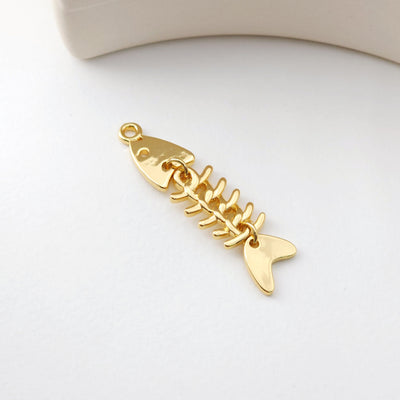 Gold Fishbone Charms, 18K Gold Plated Charms, 46*11.2mm, Fish Bone Pendant,  Necklace charms, Jewelry Findings S1225