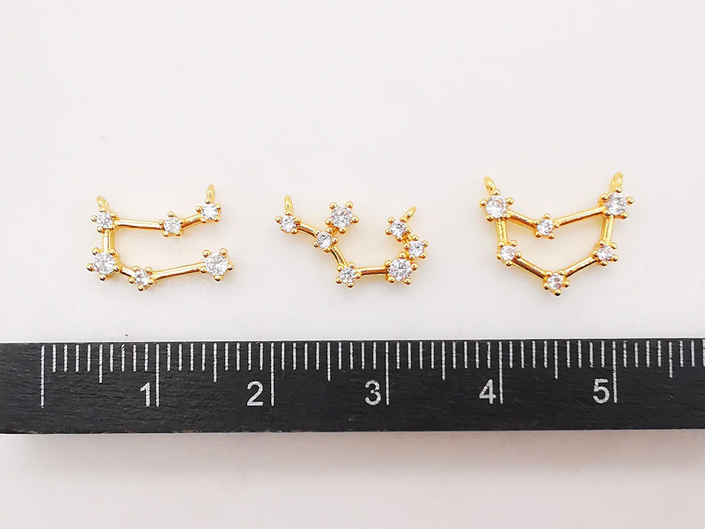 Zodiac Charms, Crystal Cubic Constellation Pendant, 18K Gold Plated Zodiac Sign, Necklace Making Charms, Birthday Gift Jewelry Findings S977