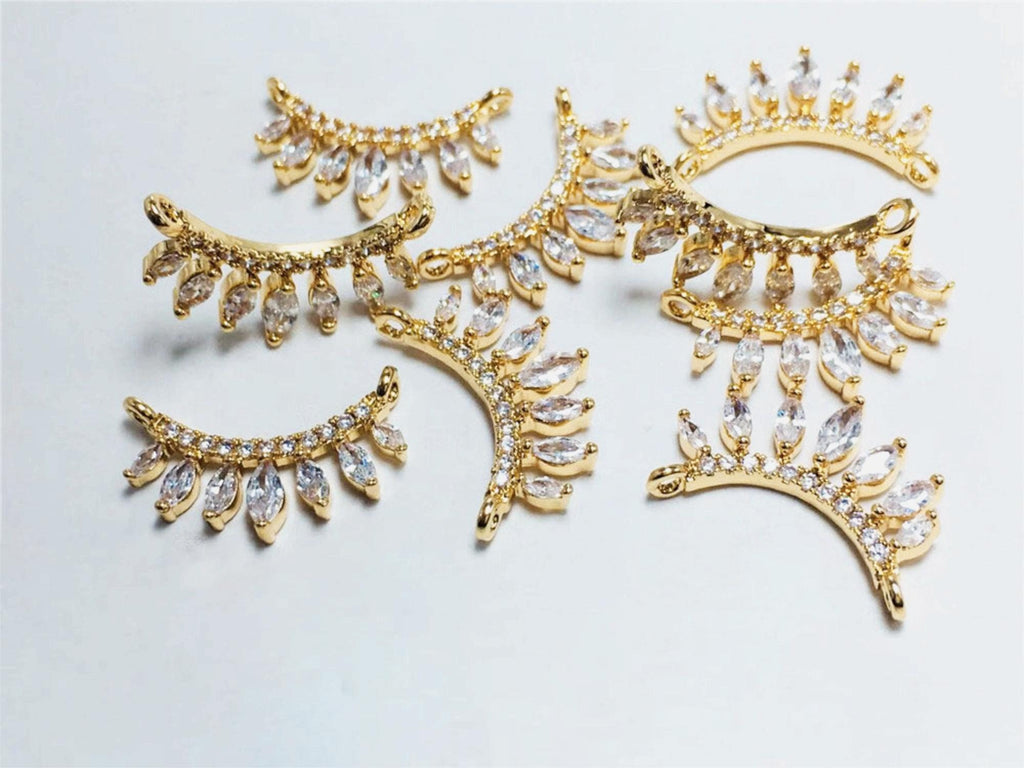 CZ Pave Crown-shaped Charm, Cubic Zircon Crystal Pendant, Bracelet Necklace Pendant, 14K Real Gold Plated, Jewelry Findings STG009-F109