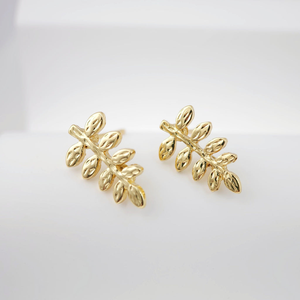 Poste para arete de hoja con aro, arete de botón de latón chapado en oro auténtico de 18 quilates con aro, sin níquel, accesorio para arete S1103